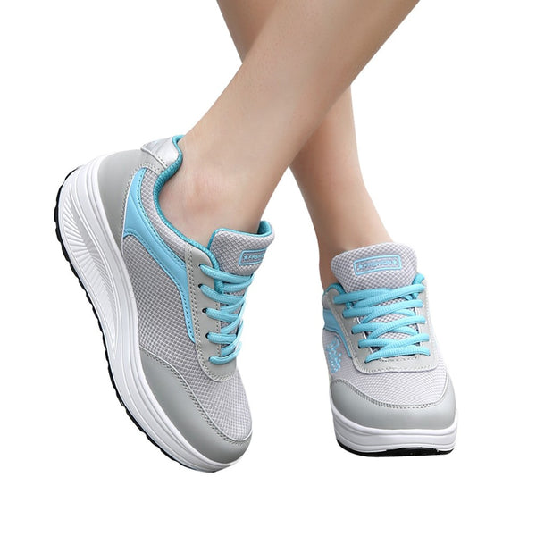 Fashion Women Mesh Heightening Shoes Soft Bottom Rocking Shoes Sneakers